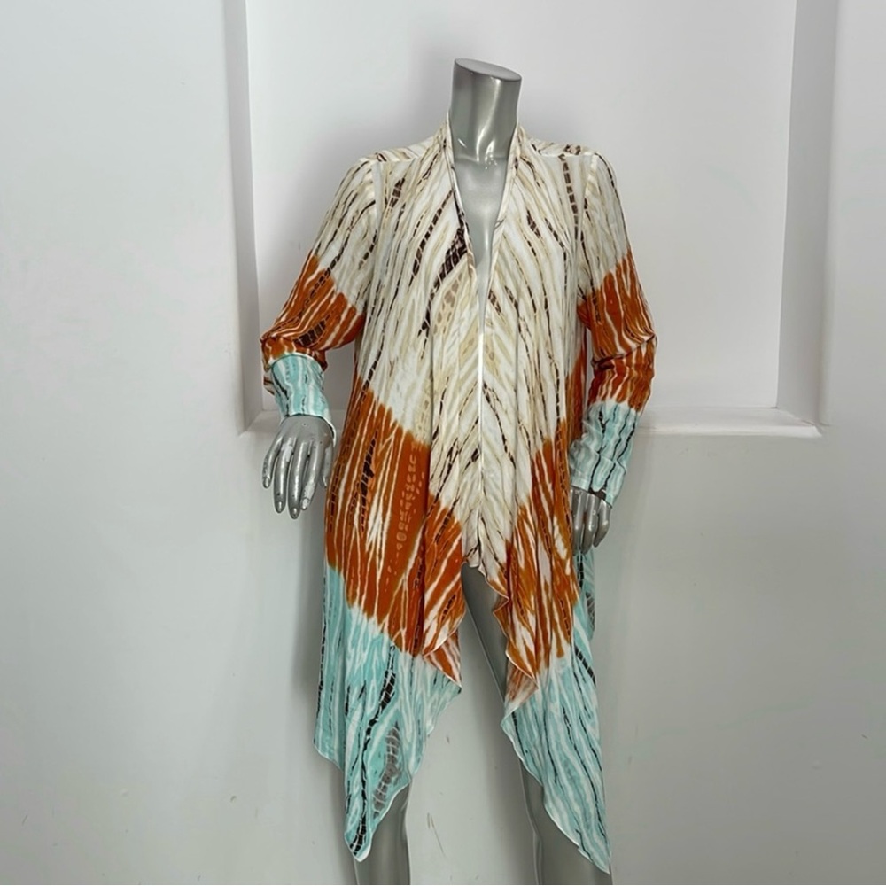 MONROE AND MAIN Open Front Duster Orange Blue Size M
